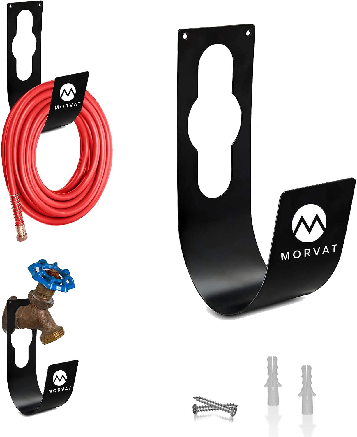 Premium 100 Ft Hose Hanger with Rust Resistant Metal, Organize Your Garden, Garage & Outdoor Storage Area, Wall Mount Holder or Hang/Hook Over Water Spigot with Included Screws