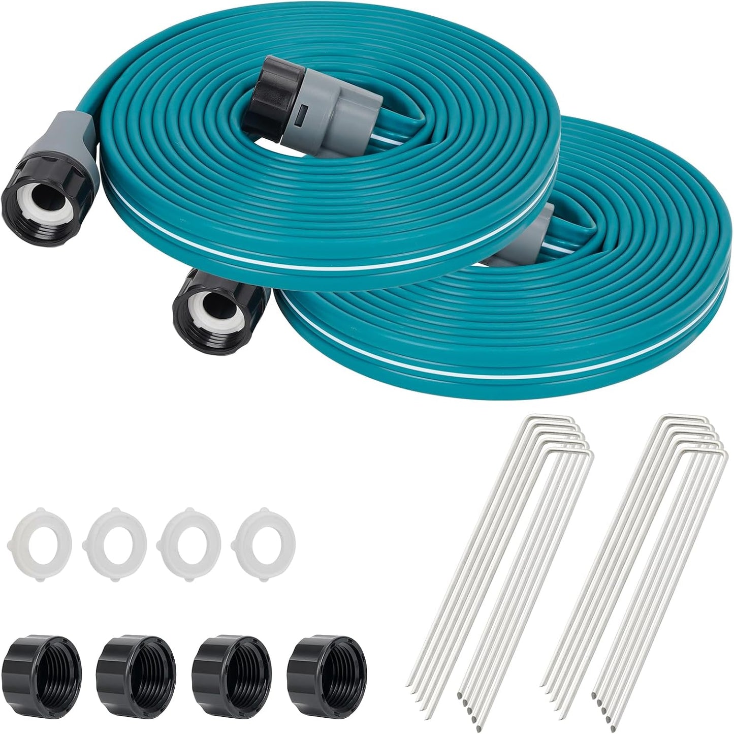 Sprinkler Soaker Hose 50 ft 2 pack for Garden Lawn Watering Hose with Hose Stakes