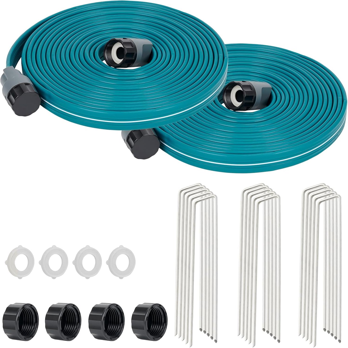 Sprinkler Soaker Hose 50 ft 2 pack for Garden Lawn Watering Hose with Hose Stakes
