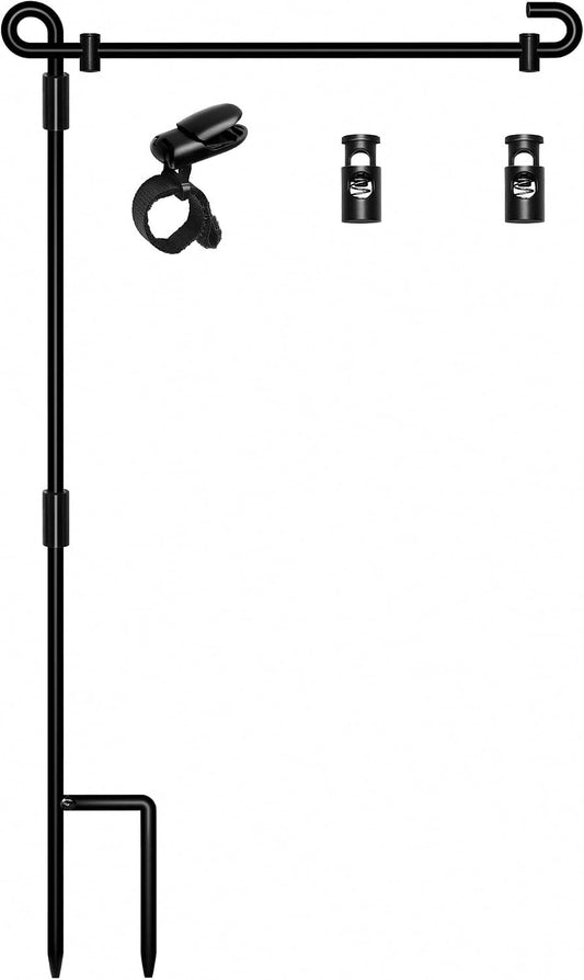 Garden Flag Stand,Premium Garden Flag Holder Pole Metal Powder-Coated Weather-Proof Paint with Graden Flag Clip and Spring Stoppers Without Flag Garden Decorations