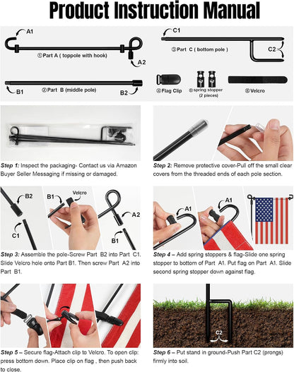 Garden Flag Stand,Premium Garden Flag Holder Pole Metal Powder-Coated Weather-Proof Paint with Graden Flag Clip and Spring Stoppers Without Flag Garden Decorations