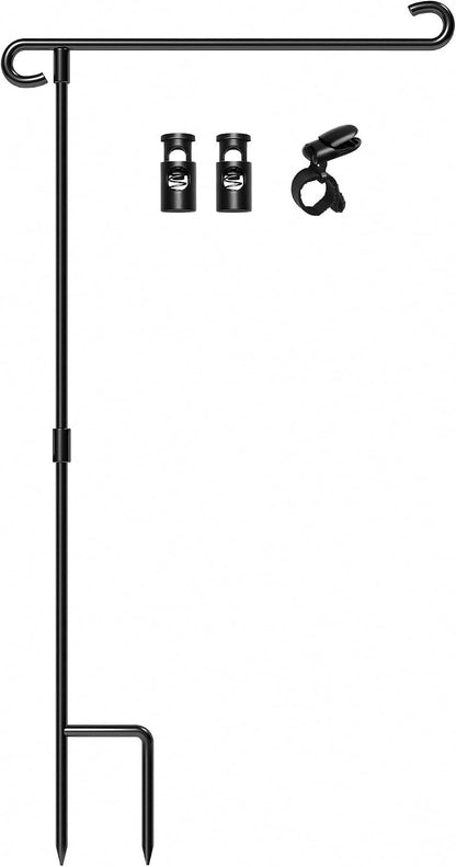 Garden Flag Stand,Premium Garden Flag Holder Pole Metal Powder-Coated Weather-Proof Paint with Graden Flag Clip and Spring Stoppers Without Flag Garden Decorations