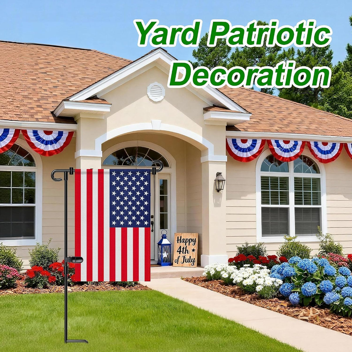 Garden Flag Stand,Premium Garden Flag Holder Pole Metal Powder-Coated Weather-Proof Paint with Graden Flag Clip and Spring Stoppers Without Flag Garden Decorations