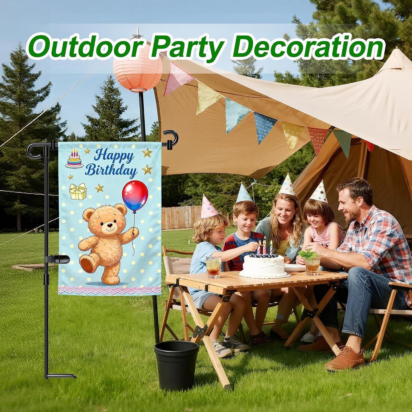 Garden Flag Stand,Premium Garden Flag Holder Pole Metal Powder-Coated Weather-Proof Paint with Graden Flag Clip and Spring Stoppers Without Flag Garden Decorations