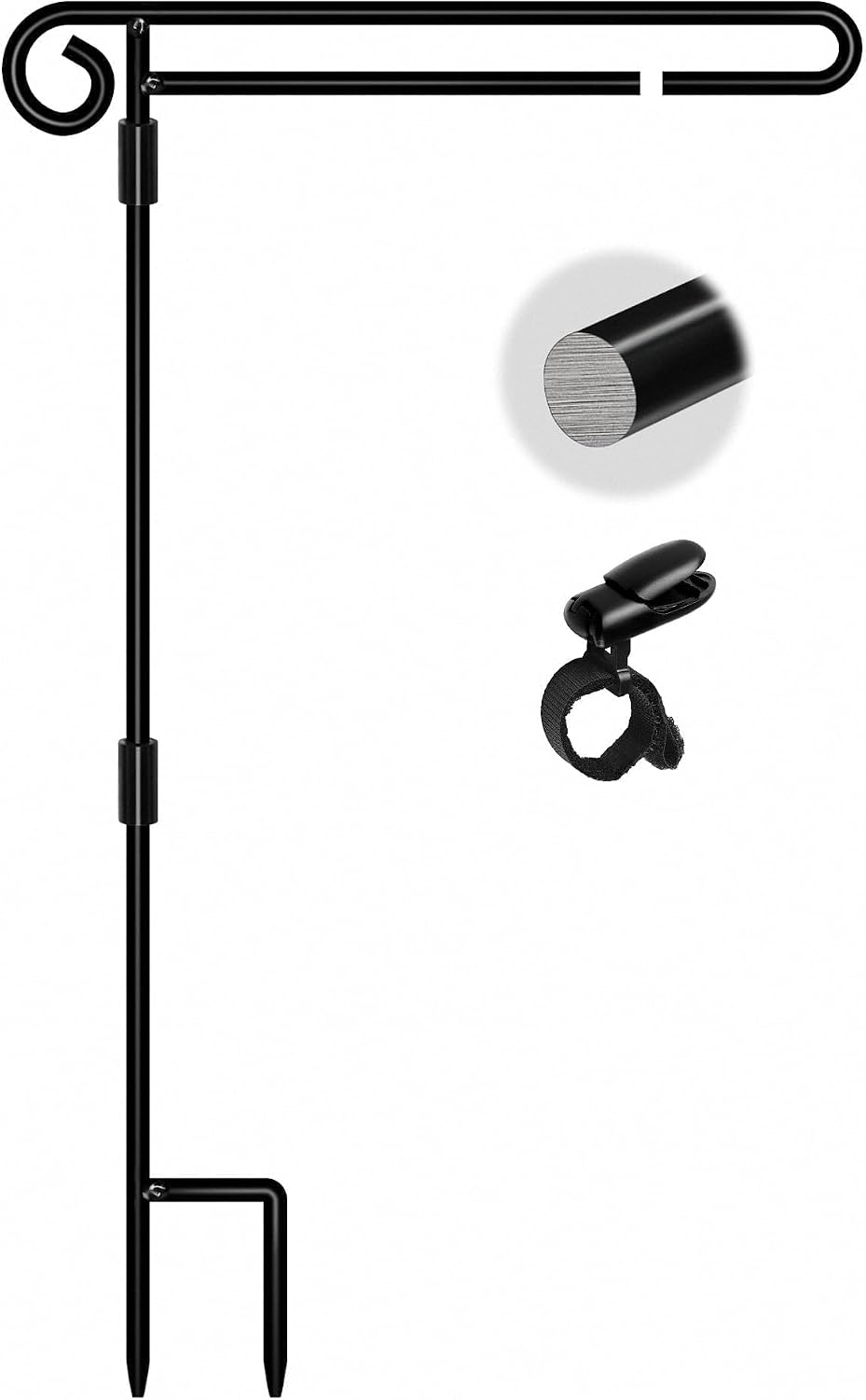 Garden Flag Stand,Premium Garden Flag Holder Pole Metal Powder-Coated Weather-Proof Paint with Graden Flag Clip and Spring Stoppers Without Flag Garden Decorations