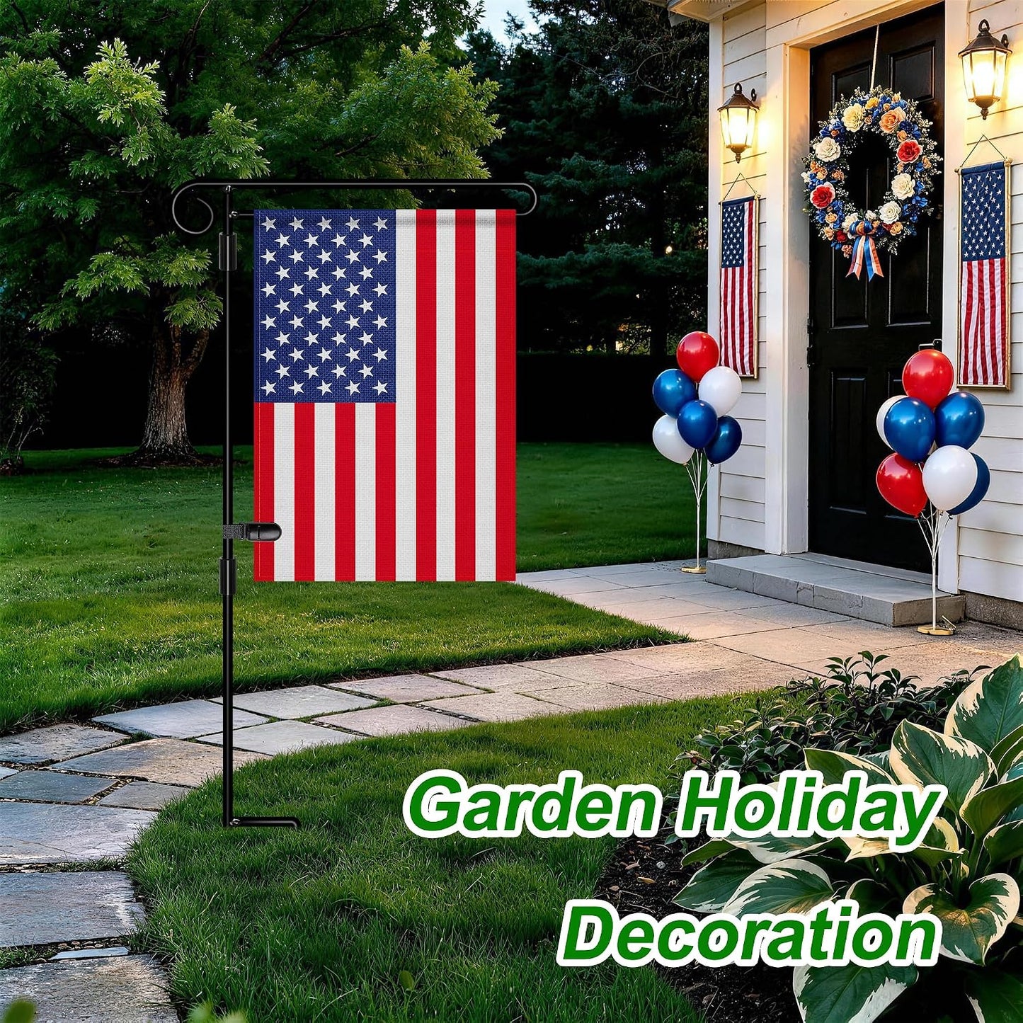 Garden Flag Stand,Premium Garden Flag Holder Pole Metal Powder-Coated Weather-Proof Paint with Graden Flag Clip and Spring Stoppers Without Flag Garden Decorations