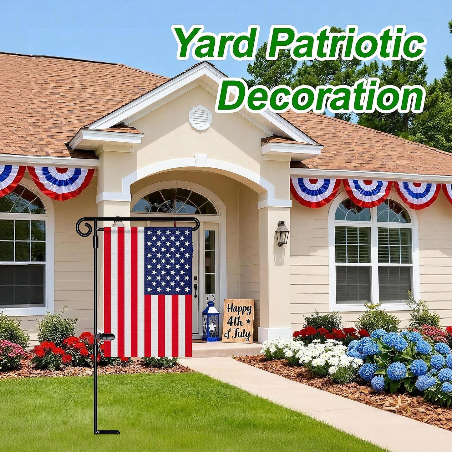Garden Flag Stand,Premium Garden Flag Holder Pole Metal Powder-Coated Weather-Proof Paint with Graden Flag Clip and Spring Stoppers Without Flag Garden Decorations