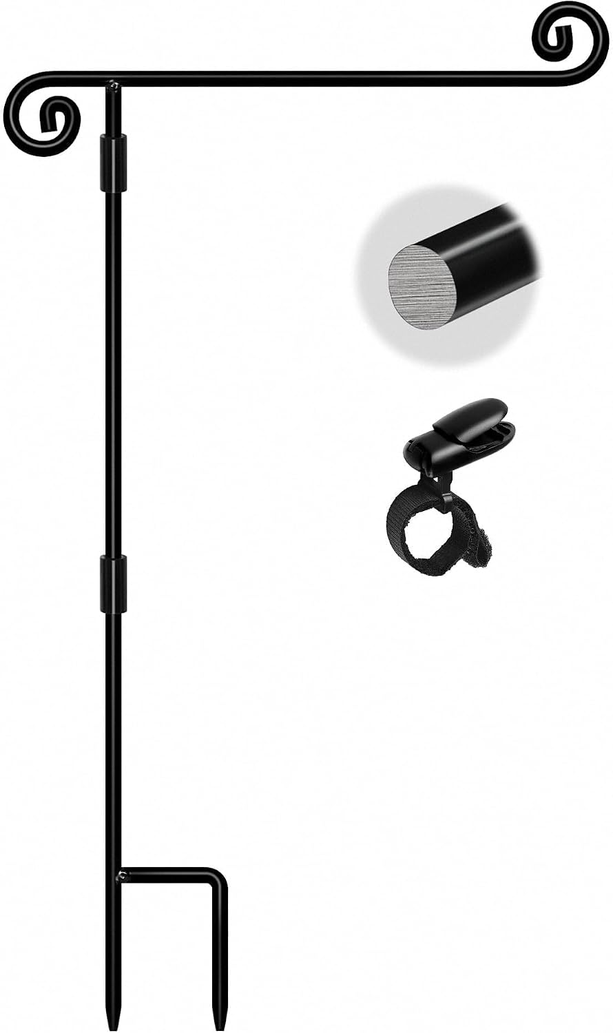Garden Flag Stand,Premium Garden Flag Holder Pole Metal Powder-Coated Weather-Proof Paint with Graden Flag Clip and Spring Stoppers Without Flag Garden Decorations