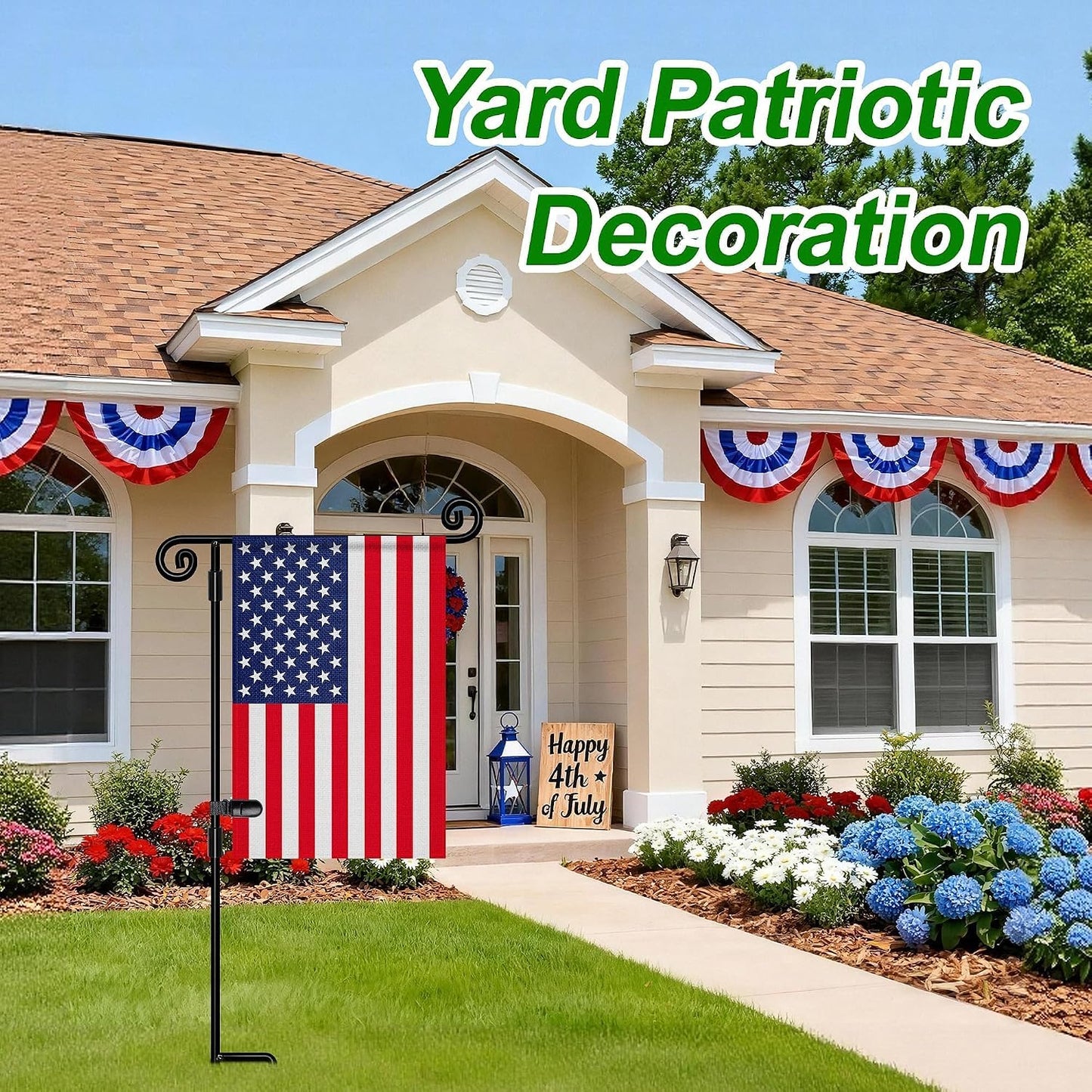 Garden Flag Stand,Premium Garden Flag Holder Pole Metal Powder-Coated Weather-Proof Paint with Graden Flag Clip and Spring Stoppers Without Flag Garden Decorations