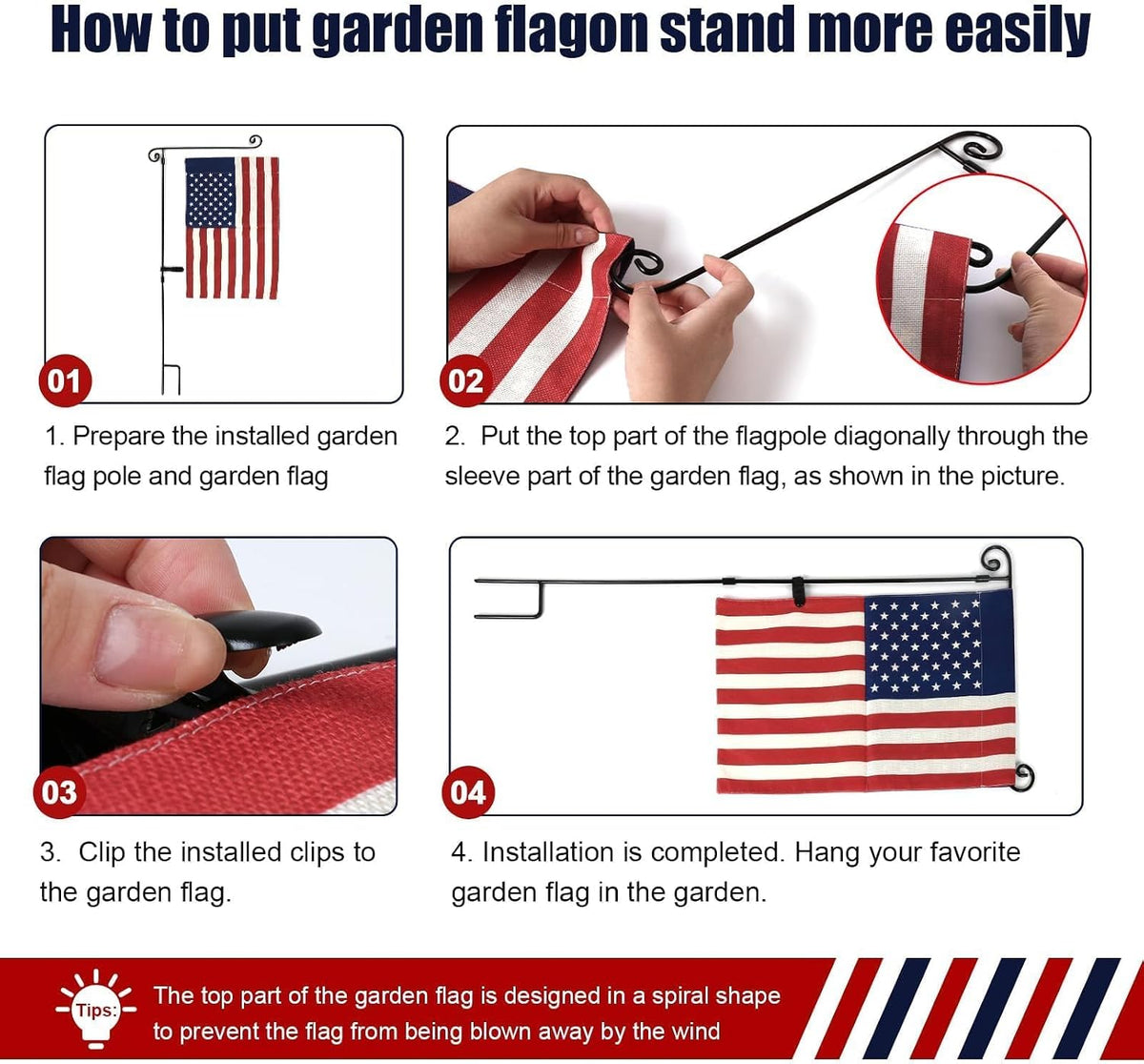 Garden Flag Stand,Premium Garden Flag Holder Pole Metal Powder-Coated Weather-Proof Paint with Graden Flag Clip and Spring Stoppers Without Flag Garden Decorations