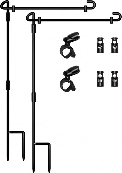 Garden Flag Stand,Premium Garden Flag Holder Pole Metal Powder-Coated Weather-Proof Paint with Graden Flag Clip and Spring Stoppers Without Flag Garden Decorations