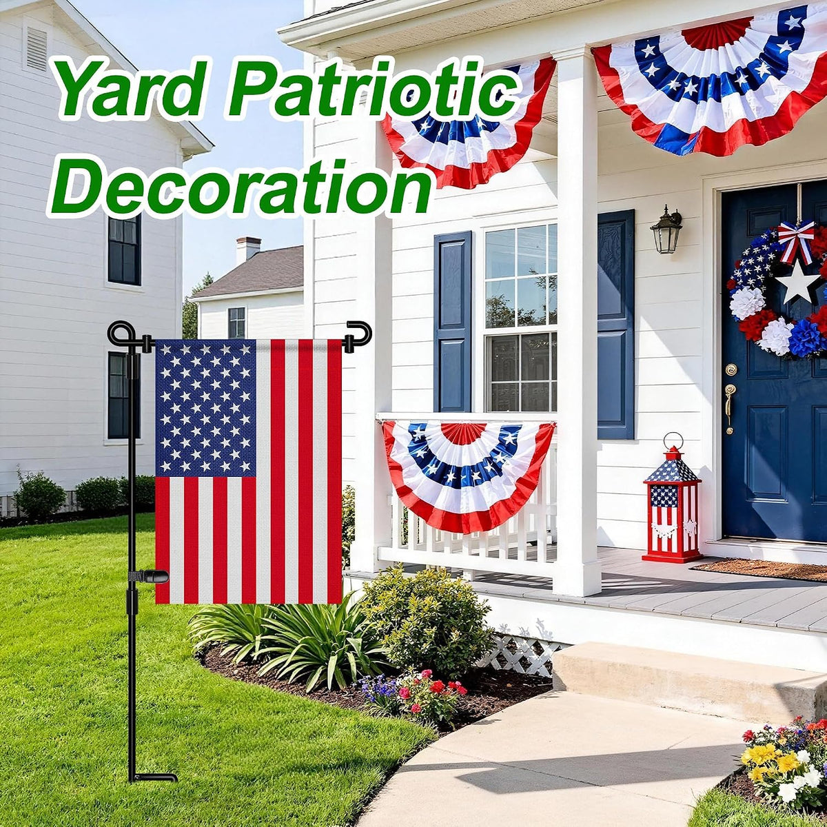 Garden Flag Stand,Premium Garden Flag Holder Pole Metal Powder-Coated Weather-Proof Paint with Graden Flag Clip and Spring Stoppers Without Flag Garden Decorations
