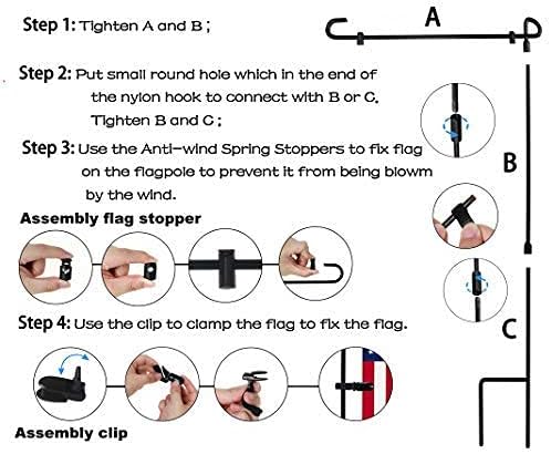 Garden Flag Stand,Premium Garden Flag Holder Pole Metal Powder-Coated Weather-Proof Paint with Graden Flag Clip and Spring Stoppers Without Flag Garden Decorations