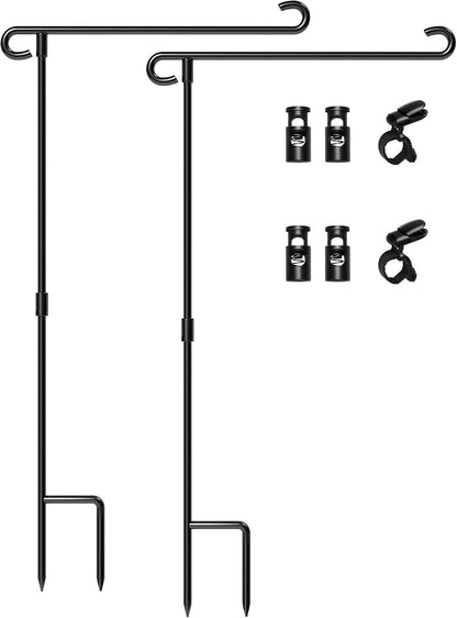 Garden Flag Stand,Premium Garden Flag Holder Pole Metal Powder-Coated Weather-Proof Paint with Graden Flag Clip and Spring Stoppers Without Flag Garden Decorations