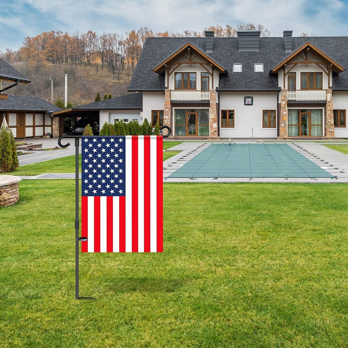 Garden Flag Stand,Premium Garden Flag Holder Pole Metal Powder-Coated Weather-Proof Paint with Graden Flag Clip and Spring Stoppers Without Flag Garden Decorations