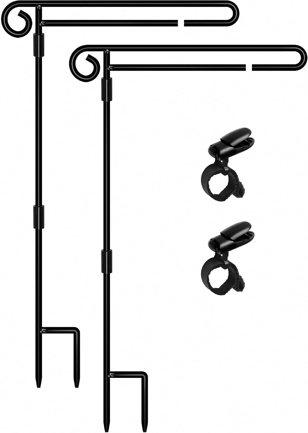Garden Flag Stand,Premium Garden Flag Holder Pole Metal Powder-Coated Weather-Proof Paint with Graden Flag Clip and Spring Stoppers Without Flag Garden Decorations