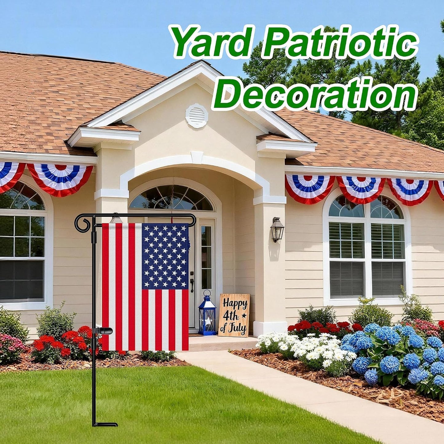 Garden Flag Stand,Premium Garden Flag Holder Pole Metal Powder-Coated Weather-Proof Paint with Graden Flag Clip and Spring Stoppers Without Flag Garden Decorations