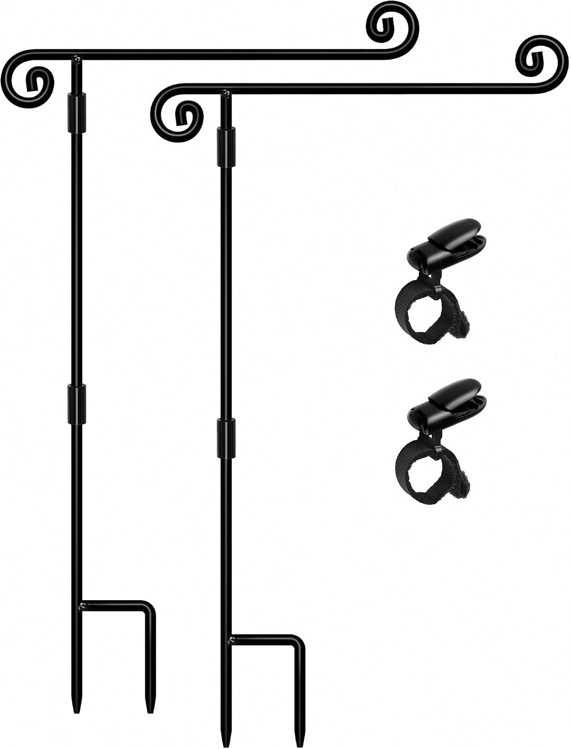 Garden Flag Stand,Premium Garden Flag Holder Pole Metal Powder-Coated Weather-Proof Paint with Graden Flag Clip and Spring Stoppers Without Flag Garden Decorations