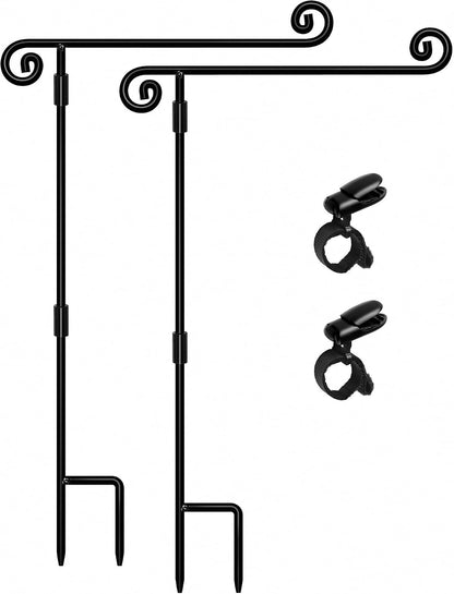 Garden Flag Stand,Premium Garden Flag Holder Pole Metal Powder-Coated Weather-Proof Paint with Graden Flag Clip and Spring Stoppers Without Flag Garden Decorations