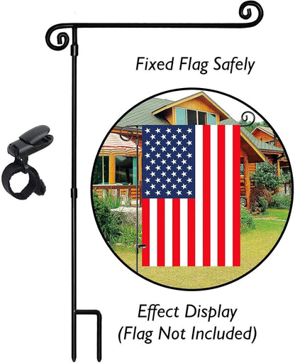 Garden Flag Stand,Premium Garden Flag Holder Pole Metal Powder-Coated Weather-Proof Paint with Graden Flag Clip and Spring Stoppers Without Flag Garden Decorations