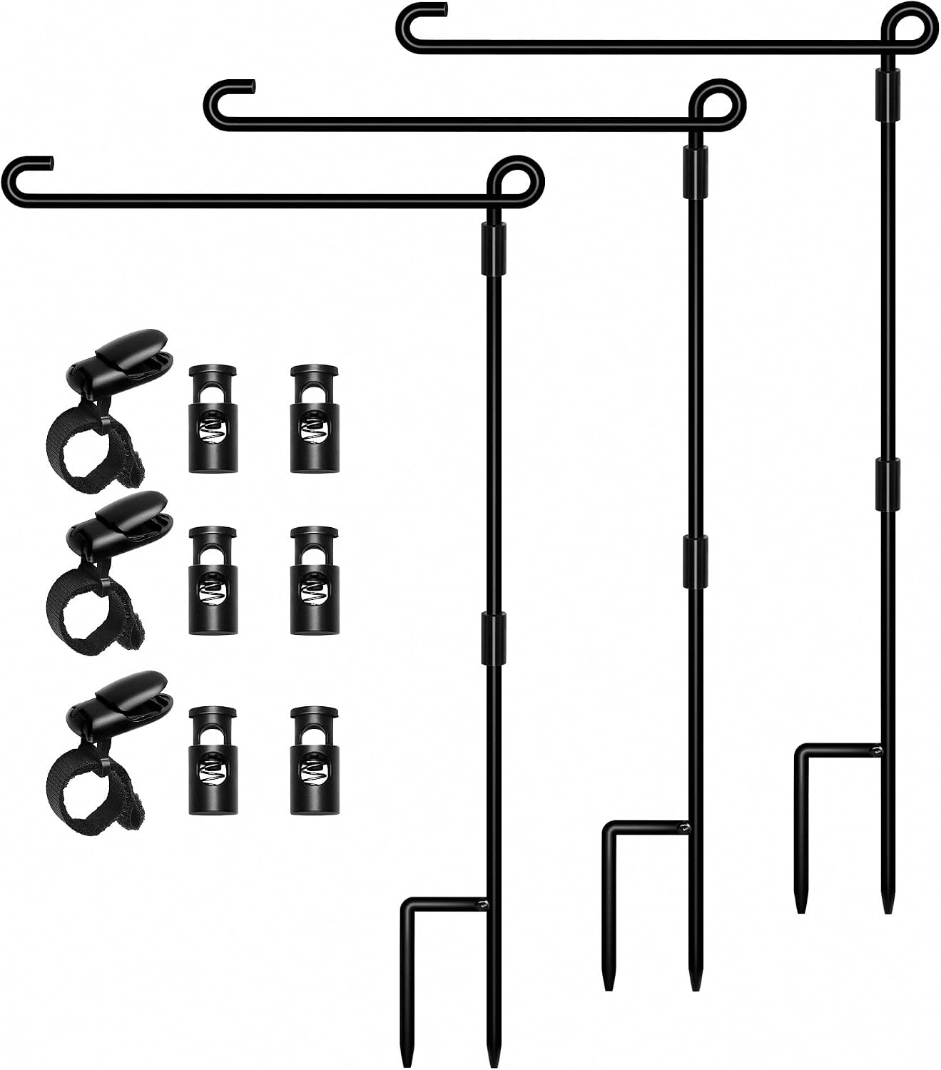 Garden Flag Stand,Premium Garden Flag Holder Pole Metal Powder-Coated Weather-Proof Paint with Graden Flag Clip and Spring Stoppers Without Flag Garden Decorations