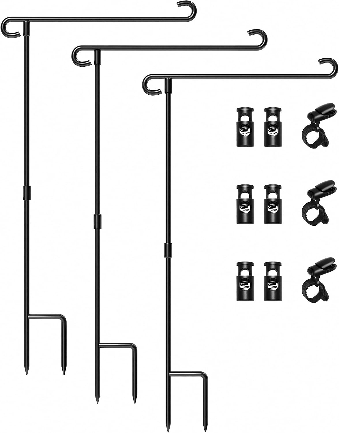 Garden Flag Stand,Premium Garden Flag Holder Pole Metal Powder-Coated Weather-Proof Paint with Graden Flag Clip and Spring Stoppers Without Flag Garden Decorations