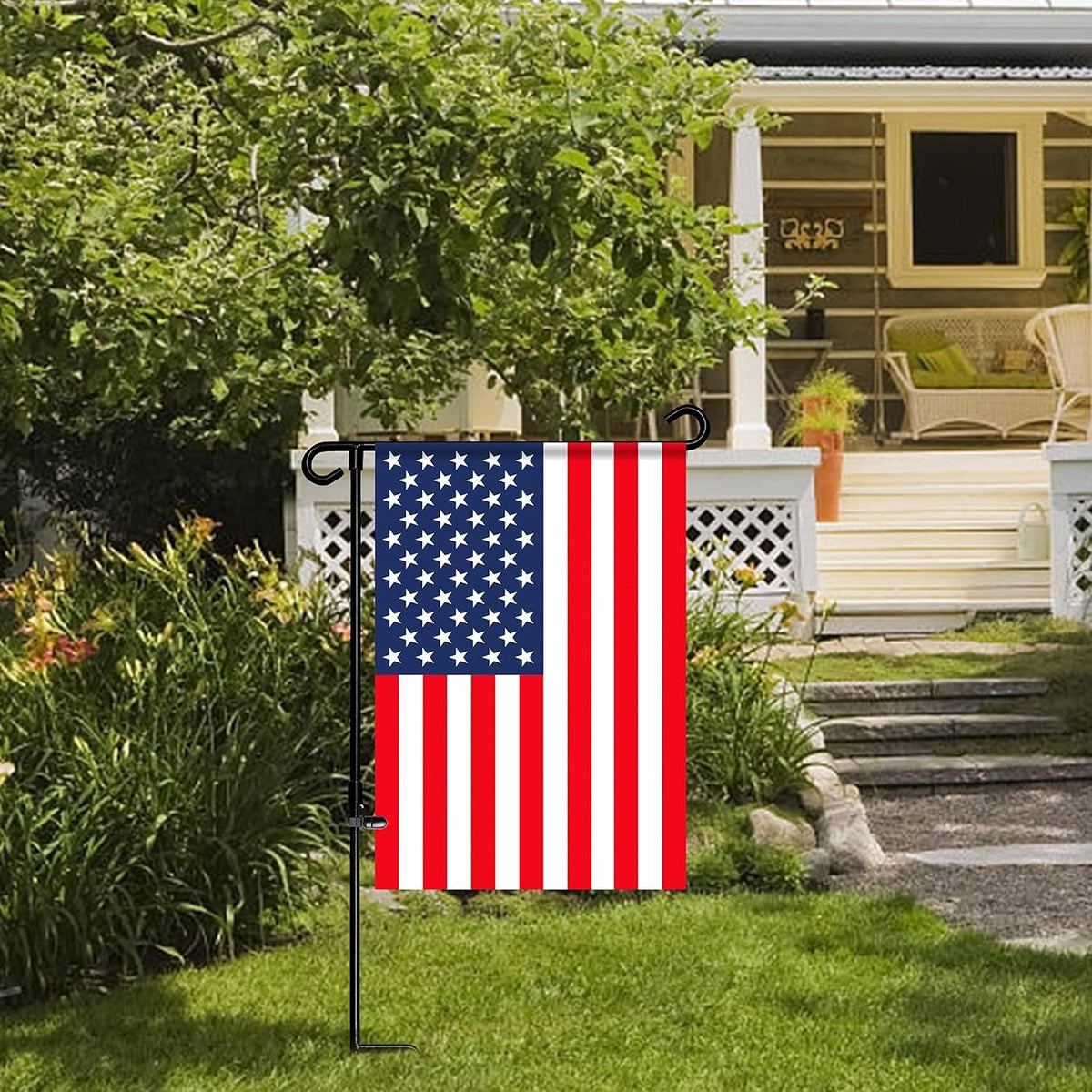 Garden Flag Stand,Premium Garden Flag Holder Pole Metal Powder-Coated Weather-Proof Paint with Graden Flag Clip and Spring Stoppers Without Flag Garden Decorations