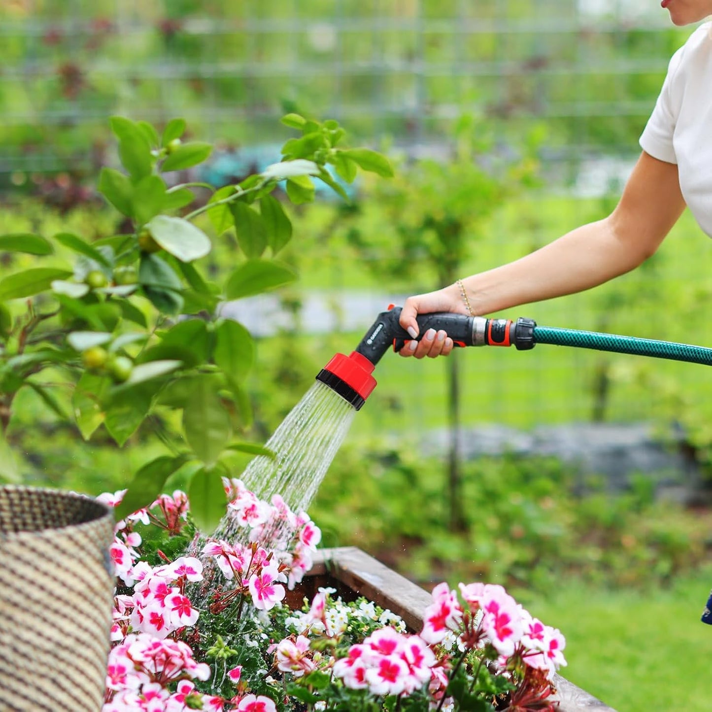 6-Pack Red Watering Nozzle Set - Stainless Steel & Plastic, Breaker Valve, 3/4 Inch Hose Fitting, Garden Watering Wand, Ideal for Flowers & Plants