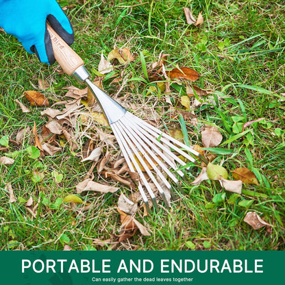 Gardening Hand Shrub Rake, 14.7" Stainless Steel Grass Rake