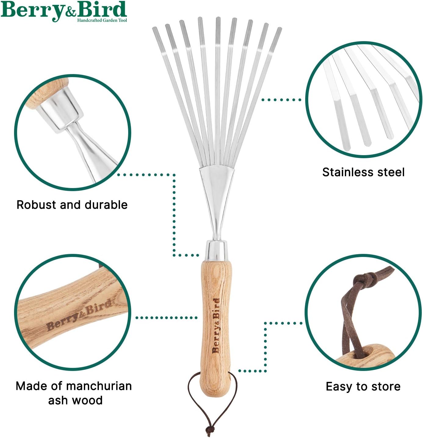 Gardening Hand Shrub Rake, 14.7" Stainless Steel Grass Rake