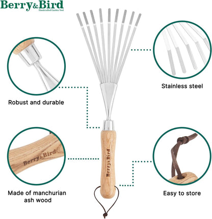 Gardening Hand Shrub Rake, 14.7" Stainless Steel Grass Rake