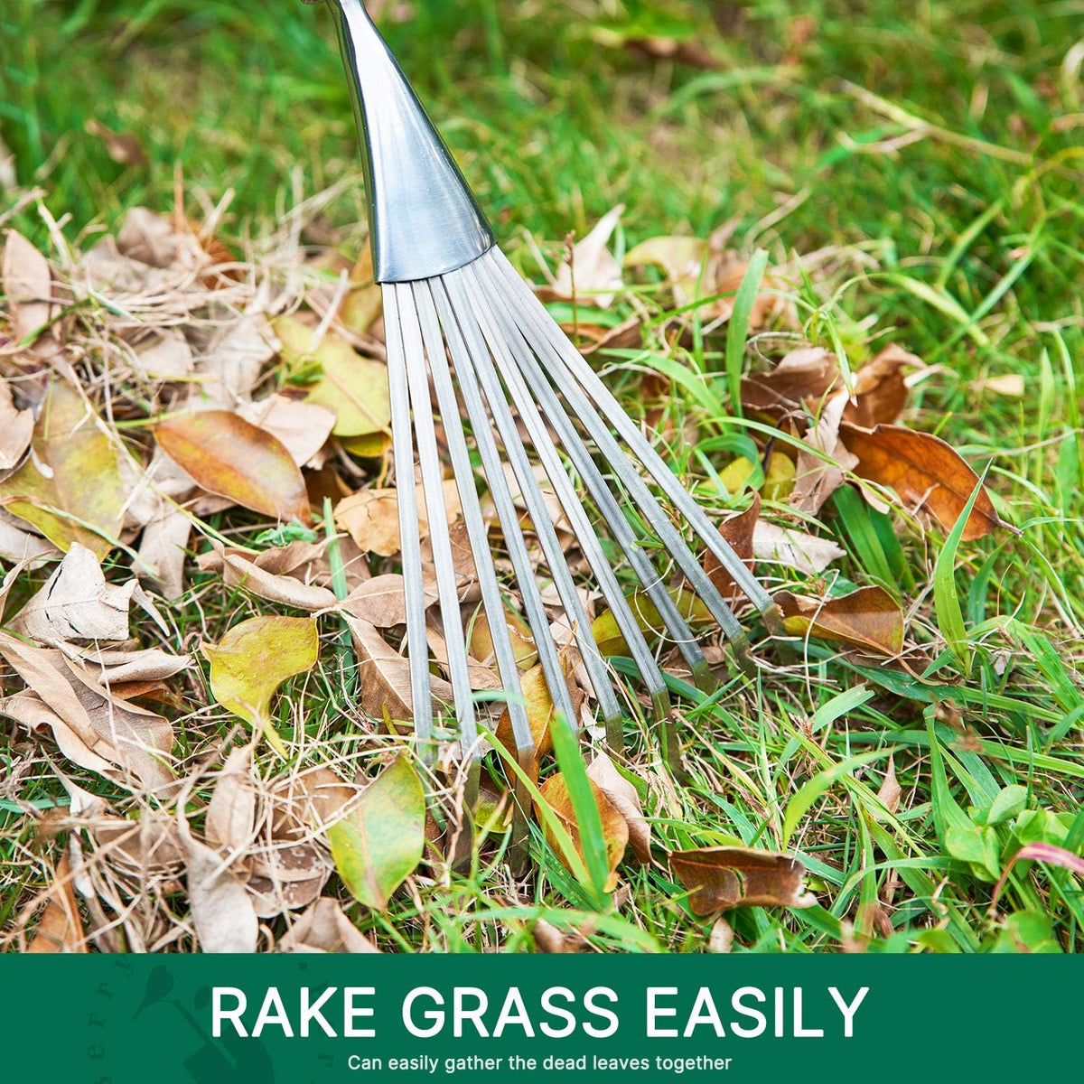 Gardening Hand Shrub Rake, 14.7" Stainless Steel Grass Rake