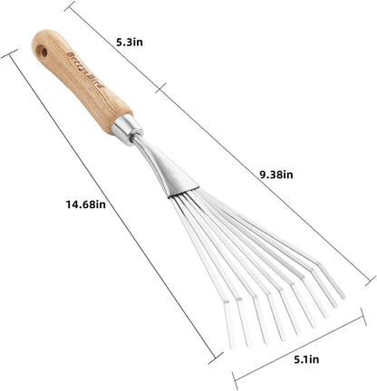 Gardening Hand Shrub Rake, 14.7" Stainless Steel Grass Rake