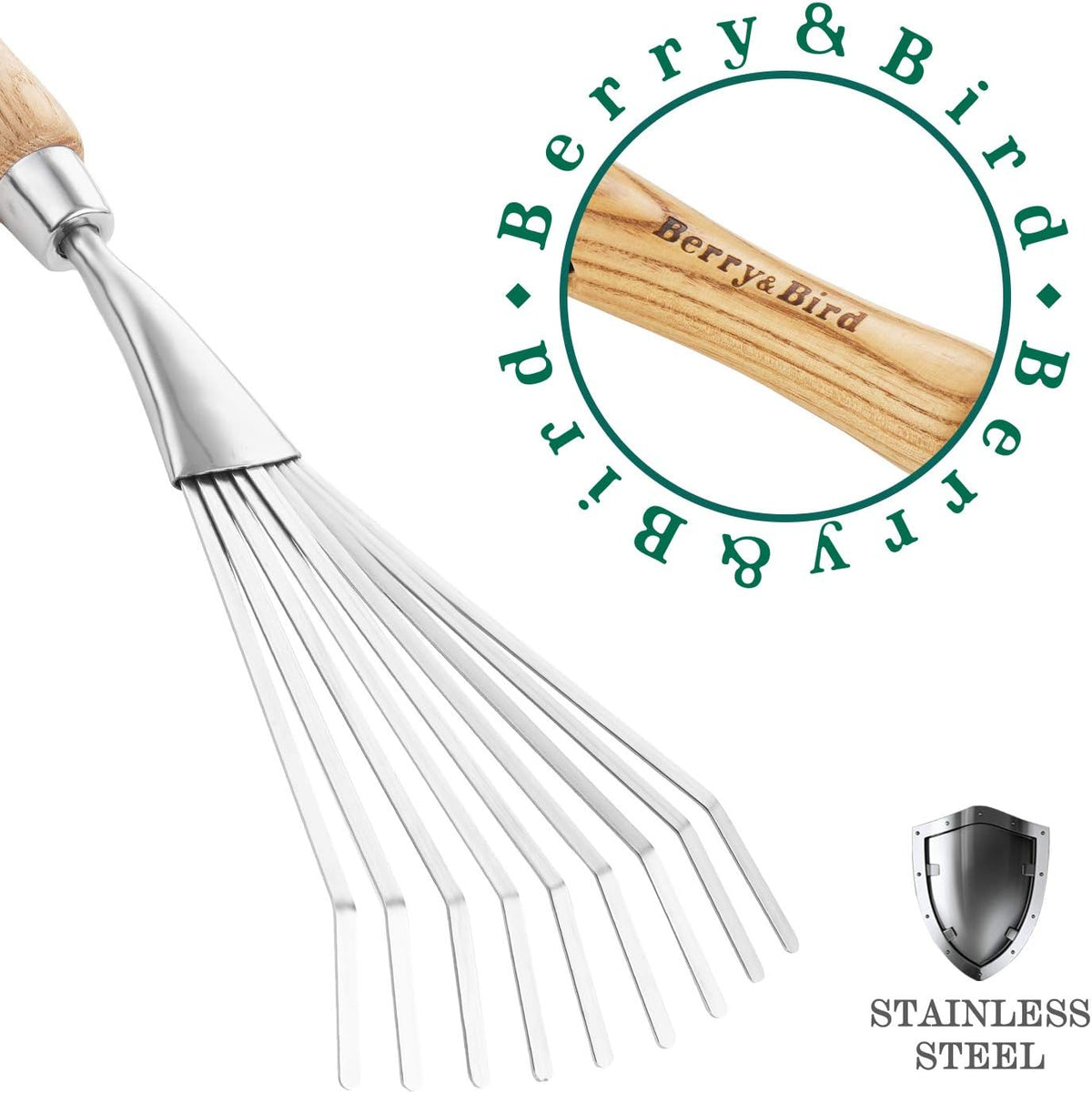 Gardening Hand Shrub Rake, 14.7" Stainless Steel Grass Rake