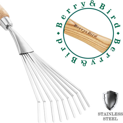 Gardening Hand Shrub Rake, 14.7" Stainless Steel Grass Rake