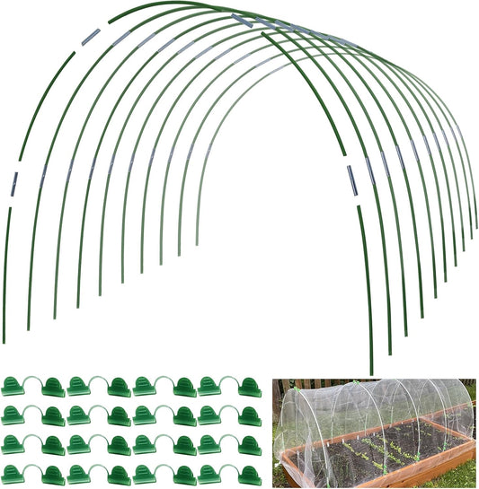 Greenhouse Hoops Kit, DIY 8ft Grow Tunnel, Fits Raised Garden Beds 2.7ft Wide & Up, 50 Pcs Rust-Proof Fiberglass Frame Support Rods for Row Cover, Shade Cloth, Frost Netting & Plant Stakes