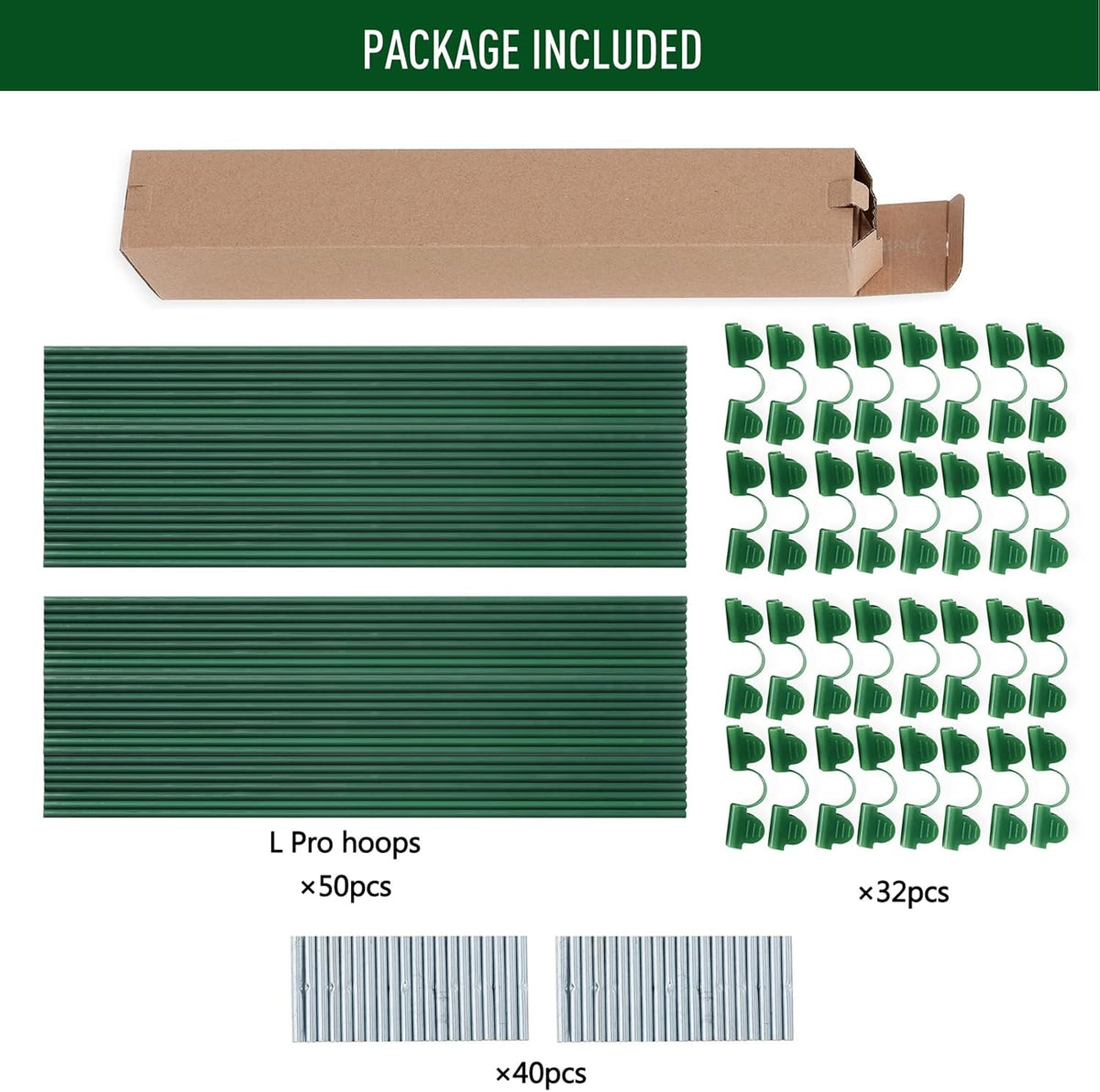 Greenhouse Hoops Kit, DIY 8ft Grow Tunnel, Fits Raised Garden Beds 2.7ft Wide & Up, 50 Pcs Rust-Proof Fiberglass Frame Support Rods for Row Cover, Shade Cloth, Frost Netting & Plant Stakes