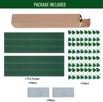 Greenhouse Hoops Kit, DIY 8ft Grow Tunnel, Fits Raised Garden Beds 2.7ft Wide & Up, 50 Pcs Rust-Proof Fiberglass Frame Support Rods for Row Cover, Shade Cloth, Frost Netting & Plant Stakes