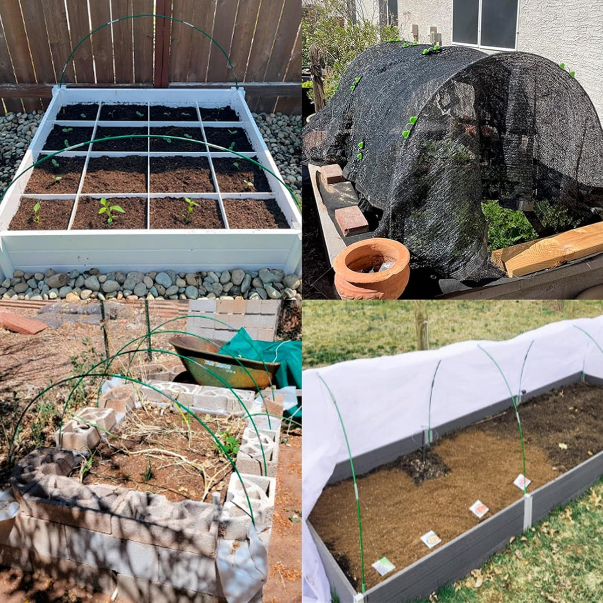 Greenhouse Hoops Kit, DIY 8ft Grow Tunnel, Fits Raised Garden Beds 2.7ft Wide & Up, 50 Pcs Rust-Proof Fiberglass Frame Support Rods for Row Cover, Shade Cloth, Frost Netting & Plant Stakes