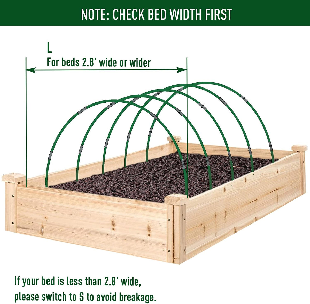 Greenhouse Hoops Kit, DIY 8ft Grow Tunnel, Fits Raised Garden Beds 2.7ft Wide & Up, 50 Pcs Rust-Proof Fiberglass Frame Support Rods for Row Cover, Shade Cloth, Frost Netting & Plant Stakes