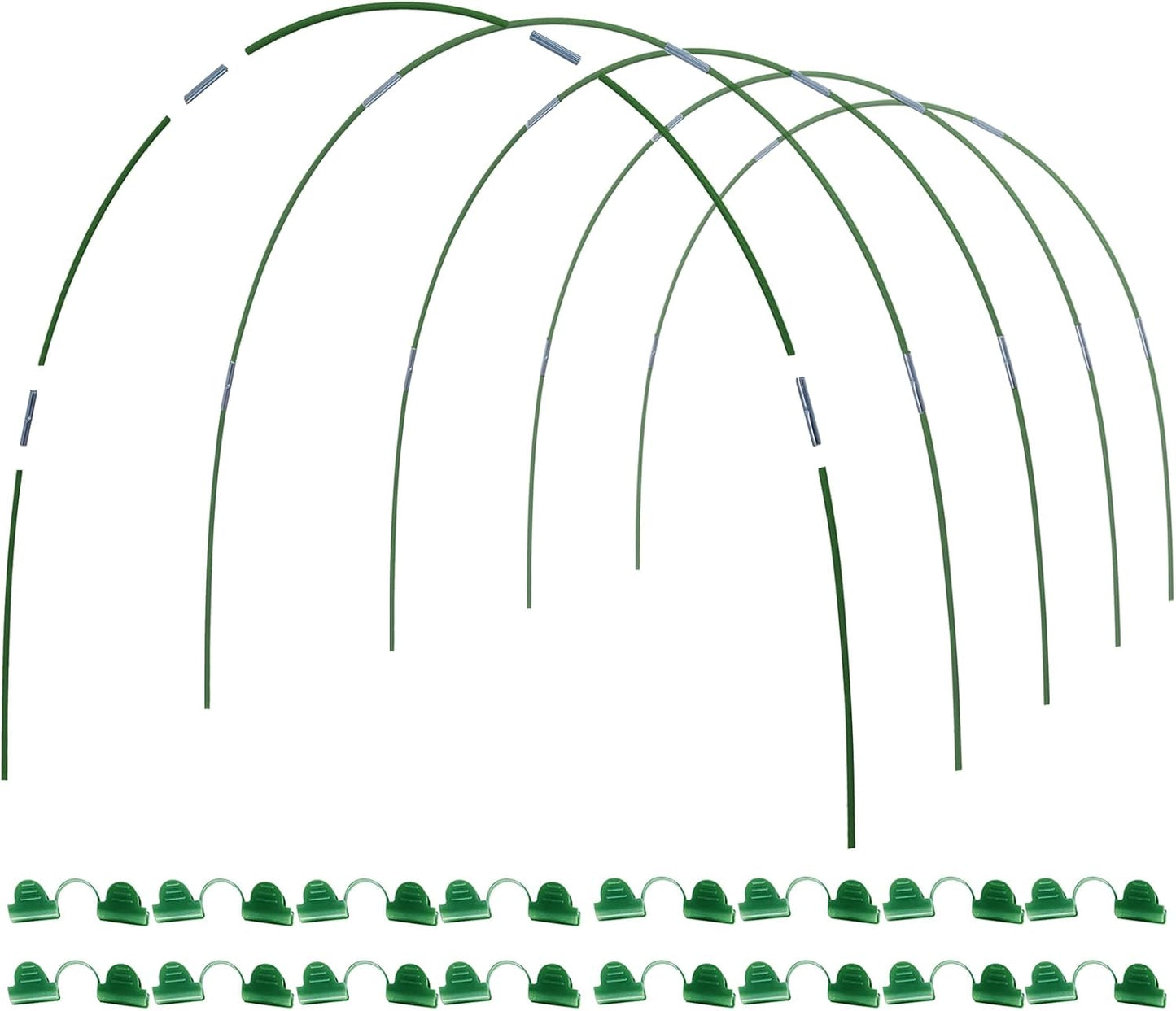 Greenhouse Hoops Kit, DIY 8ft Grow Tunnel, Fits Raised Garden Beds 2.7ft Wide & Up, 50 Pcs Rust-Proof Fiberglass Frame Support Rods for Row Cover, Shade Cloth, Frost Netting & Plant Stakes