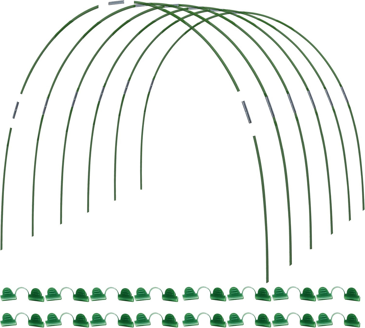 Greenhouse Hoops Kit, DIY 8ft Grow Tunnel, Fits Raised Garden Beds 2.7ft Wide & Up, 50 Pcs Rust-Proof Fiberglass Frame Support Rods for Row Cover, Shade Cloth, Frost Netting & Plant Stakes