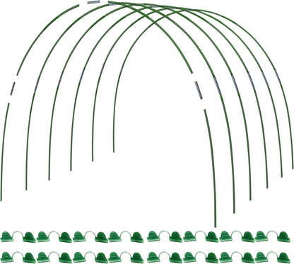 Greenhouse Hoops Kit, DIY 8ft Grow Tunnel, Fits Raised Garden Beds 2.7ft Wide & Up, 50 Pcs Rust-Proof Fiberglass Frame Support Rods for Row Cover, Shade Cloth, Frost Netting & Plant Stakes