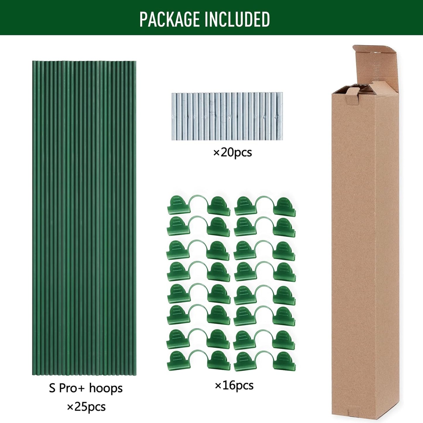 Greenhouse Hoops Kit, DIY 8ft Grow Tunnel, Fits Raised Garden Beds 2.7ft Wide & Up, 50 Pcs Rust-Proof Fiberglass Frame Support Rods for Row Cover, Shade Cloth, Frost Netting & Plant Stakes