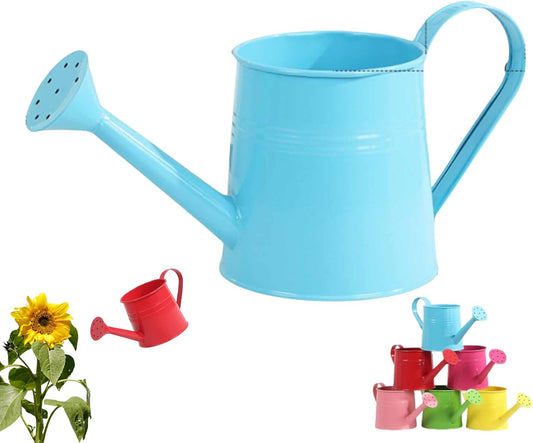 Watering Can Indoor, 1L Garden Watering Can Metal for Flowers, Tinplate Watering Kettle with Long Spout & Ergonomic Handle for Indoor Outdoor Garden Balcony Patio Irrigation (Blue)
