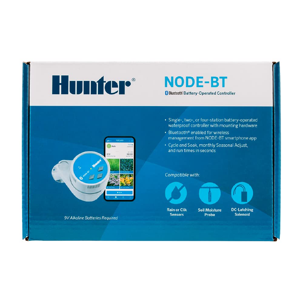 Hunter NODE-BT-100 Battery Sprinkler Timer, 1-Zone Controller with Solenoid