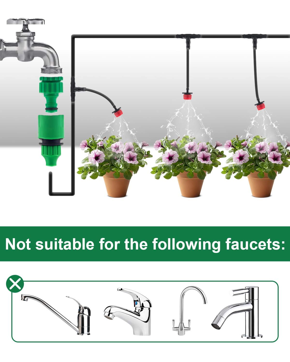 82FT Drip Irrigation System Kit - Garden Watering System with 1/4" Drip Irrigation Tubing Parts - Automatic Irrigation Sprinkler Equipment for Outdoor Plants, Garden, Greenhouse, Flower Bed, Lawn