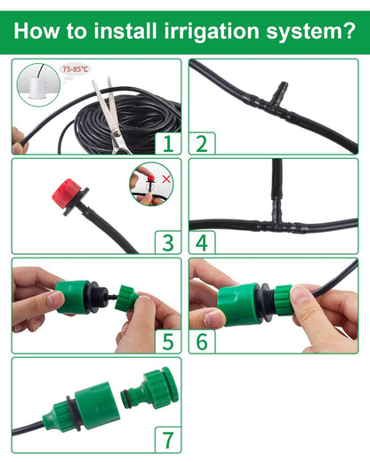 82FT Drip Irrigation System Kit - Garden Watering System with 1/4" Drip Irrigation Tubing Parts - Automatic Irrigation Sprinkler Equipment for Outdoor Plants, Garden, Greenhouse, Flower Bed, Lawn