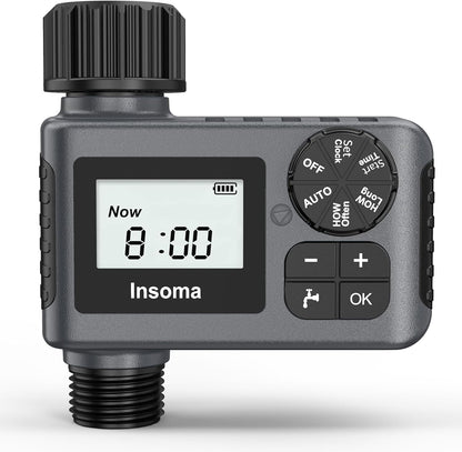 Water Timer with Brass Inlet, 2 Independent Zones Outdoor Hose Timer for Garden Faucet with Auto/Manual/Rain Delay Mode, Sprinkler Irrigation Controller for Yard Lawn