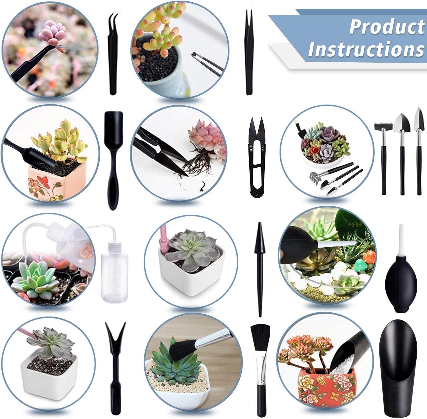 Succulent Tools, Mini Garden Tool Set, Transplanting Tools Set, Succulent Care kit for Succulent Miniature Gardening Plant, Multi, 13 Pcs